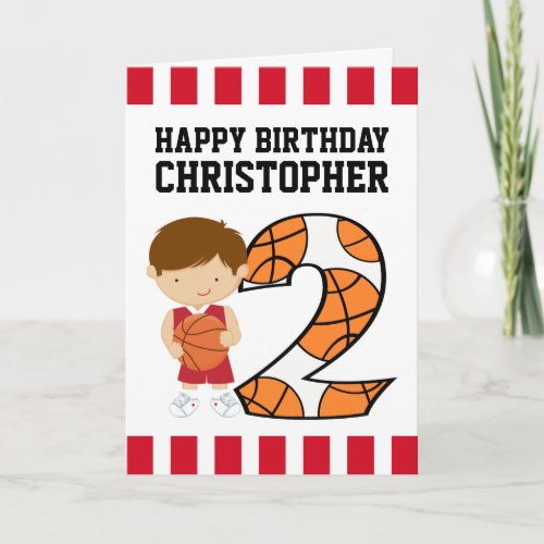 2nd Birthday Red and White Basketball Player v2 Card