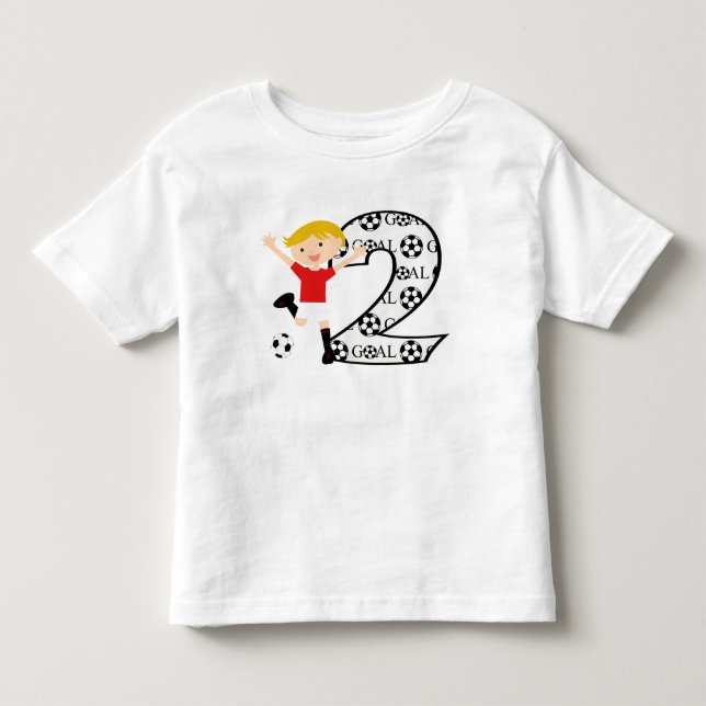 2nd Birthday Red and White Soccer Goal T-Shirt (Front)