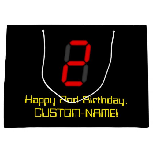 2nd Birthday Red Digital Clock Style 2  Name Large Gift Bag