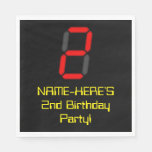 [ Thumbnail: 2nd Birthday: Red Digital Clock Style "2" + Name Napkins ]