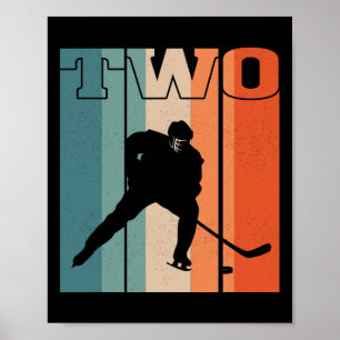 2nd Birthday Retro Ice Hockey 2 Years Old Boy Girl Poster