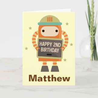 2nd Birthday Robot vintage personalized card