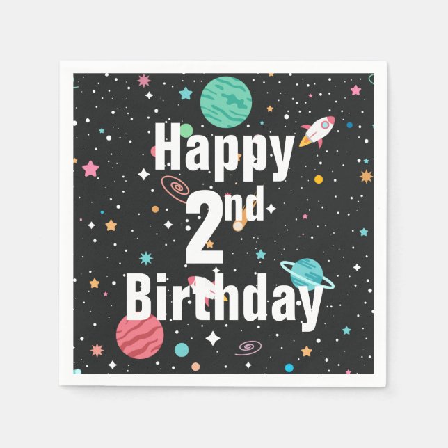 2nd Birthday Rocket Ships and Planets   Napkins (Front)