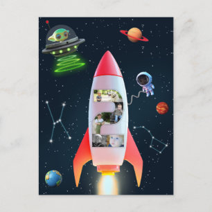 2nd Birthday Rocket Space Huge Two Photo Collage Postcard