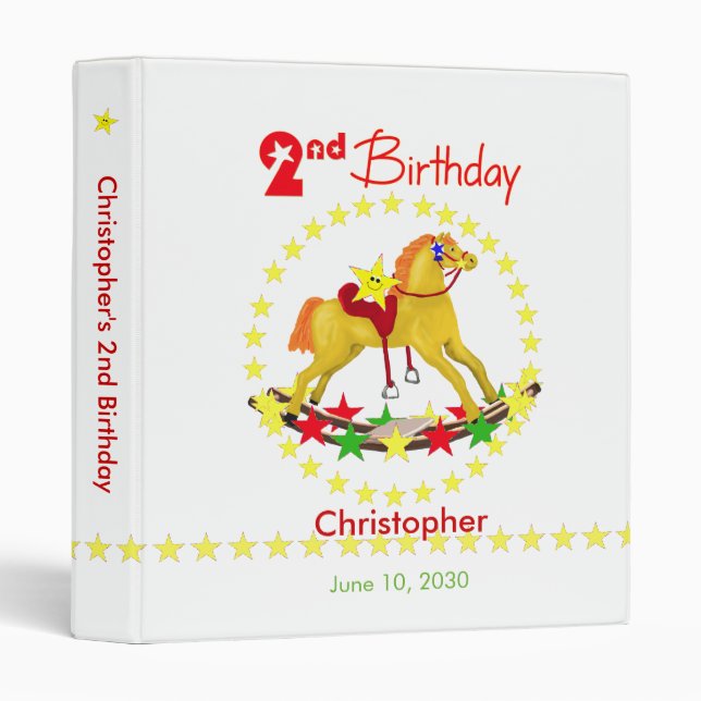 2nd Birthday Rocking Horse 1 inch 3 Ring Binder (Front/Spine)