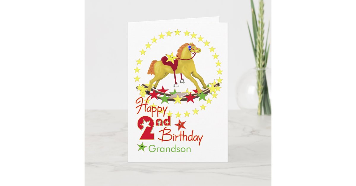2nd Birthday Rocking Horse Stars Card Zazzle