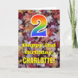 [ Thumbnail: 2nd Birthday; Rustic Autumn Leaves; Rainbow "2" Card ]