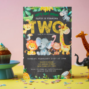 2nd Birthday Safari Jungle Chalkboard Cute Kids Invitation