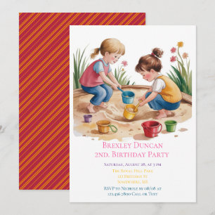 2nd Birthday Sandbox Girl Party  Invitation