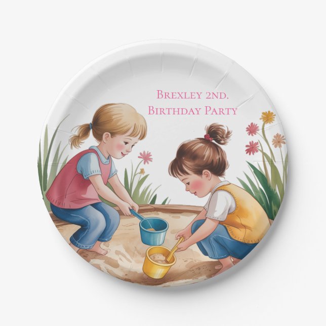 2nd Birthday Sandbox Girl Party Paper Plates (Front)