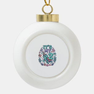 2nd Birthday Sea Turtle Vintage Engraving Design_1 Ceramic Ball Christmas Ornament