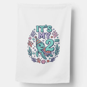 2nd Birthday Sea Turtle Vintage Engraving Design_1 House Flag