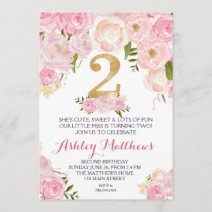 2nd birthday second Beautiful Floral Invitation, Invitation