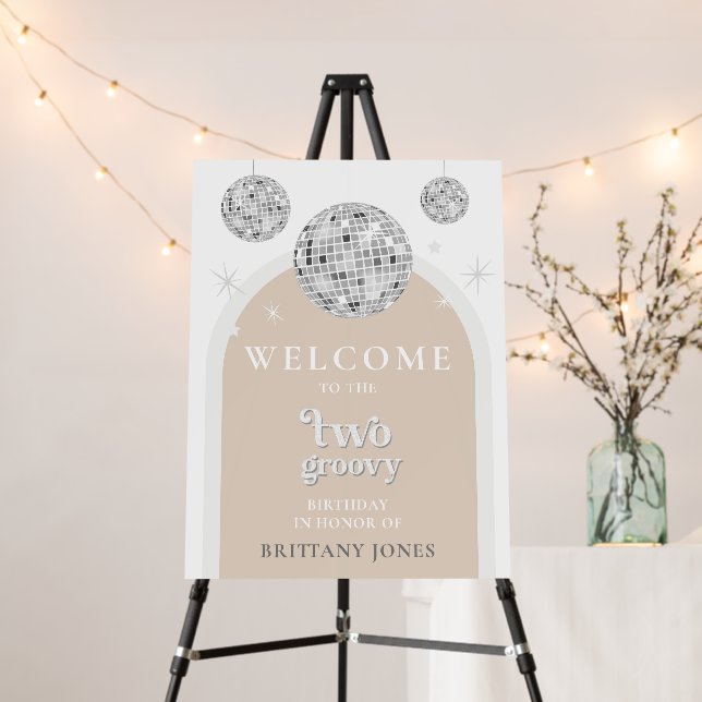 2nd Birthday Single Retro Disco Ball Welcome Sign (In Situ (Stand))