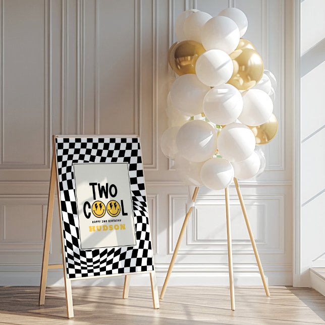 2nd birthday smile face retro black white groovy foam board (Creator Uploaded)