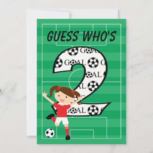 2nd Birthday Soccer Girl Red and White Invitation