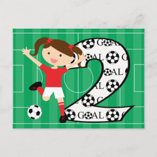 2nd Birthday Soccer Girl Red and White Postcard