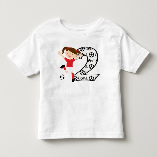 2nd Birthday Soccer Girl Red and White Toddler T-shirt (Front)