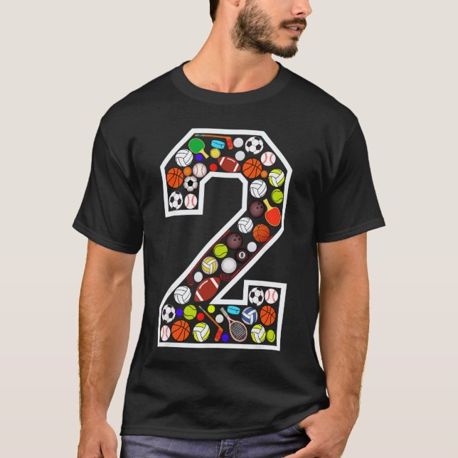 2nd Birthday Sports Big Numberwo 2 Year Old Boy fa T-Shirt (Front)