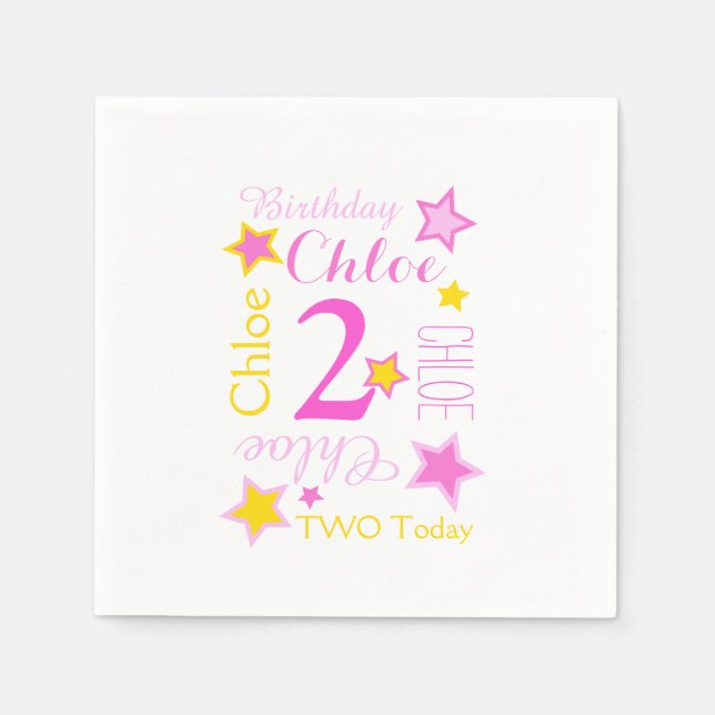 2nd birthday star named graphic yellow pink napkins (Front)