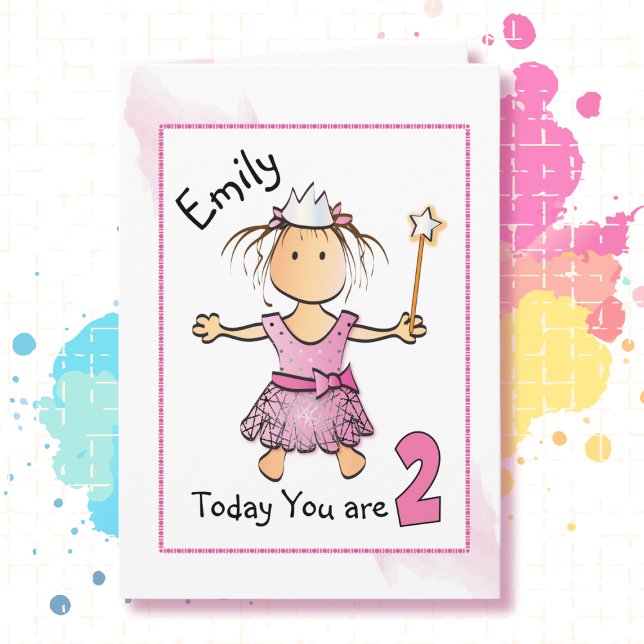 2nd Birthday Sweet Pink Little Princess Cartoon Card (Creator Uploaded)