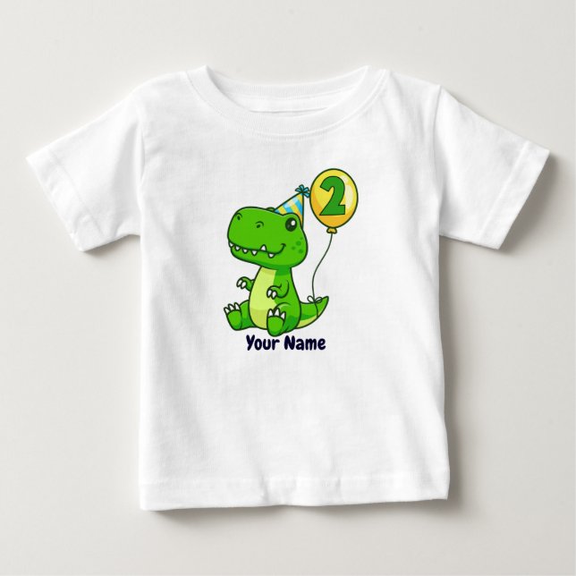 2nd Birthday T-Rex Balloon Baby T-Shirt (Front)