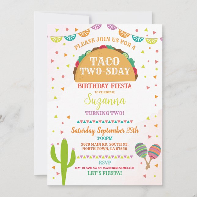 2nd Birthday Taco Fiesta Birthday Party Mexican 2 Invitation (Front)