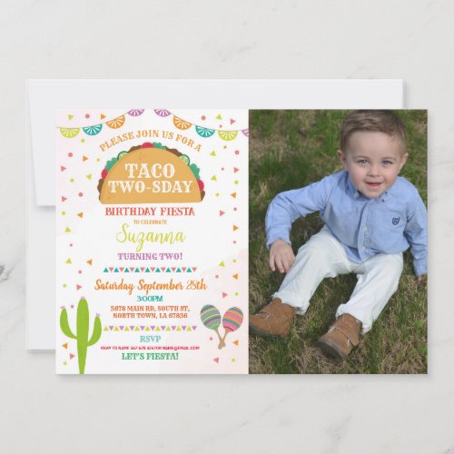 2nd Birthday Taco Fiesta Birthday Party Photo Invitation