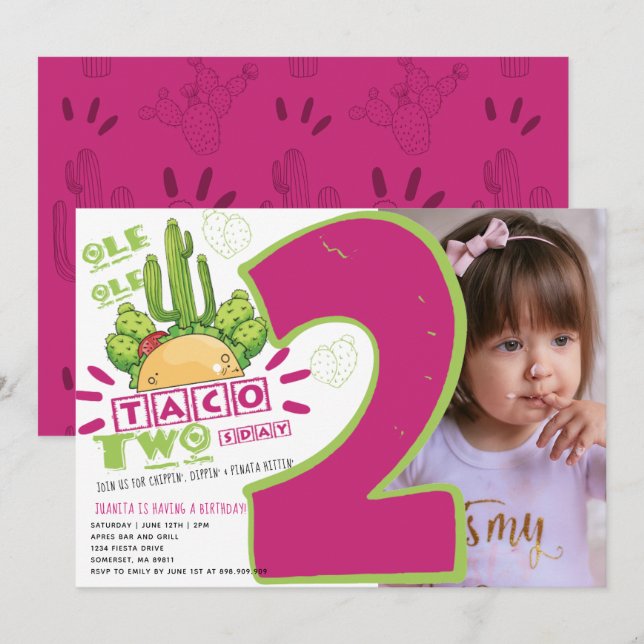 2nd Birthday Taco Fiesta Photo Invitation (Front/Back)