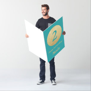 2nd Birthday Teal Gold Glitter Extra Large Jumbo Card