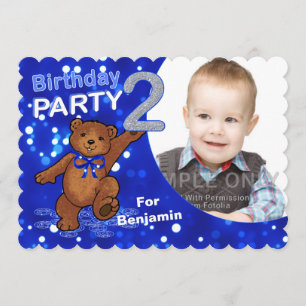 2nd Birthday Teddy Bear Party Custom Photo Invitation