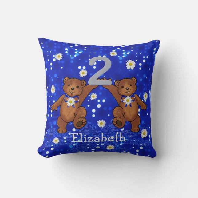 2nd Birthday Teddy Bears Throw Pillow (Front)