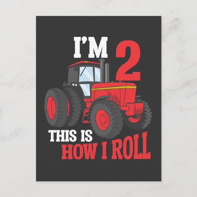 2nd Birthday Tractor loving Kid 2 Year Old Farmer Postcard (Front)