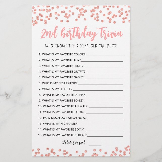 2nd Birthday Trivia editable game (Front)