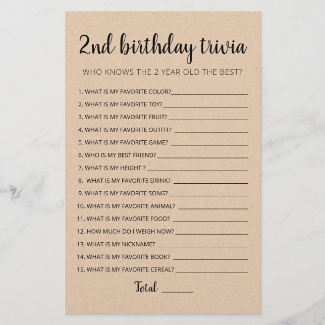 2nd Birthday Trivia editable game (Front)