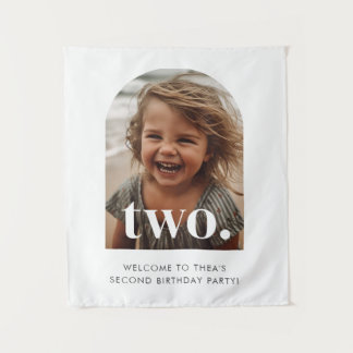 2nd Birthday Two Arched Photo Girl Welcome Sign Tapestry