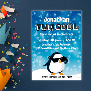 2nd Birthday Two Cool Penguin Boy Invitation