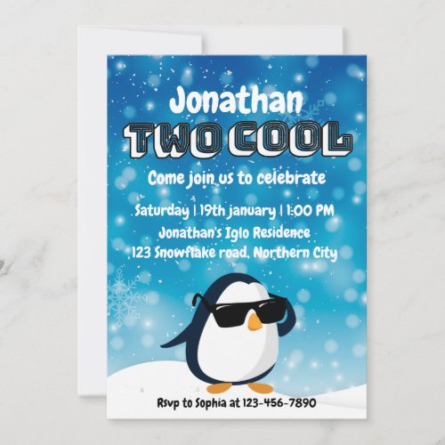 2nd Birthday Two Cool Penguin Boy Invitation