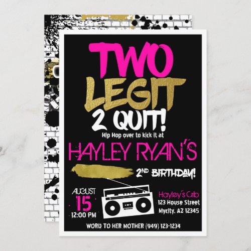 2nd Birthday Two Legit Two Quit Hip Hop Invitation