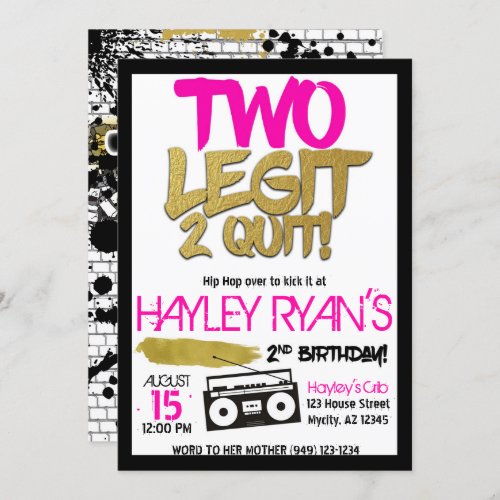 2nd Birthday Two Legit Two Quit Hip Hop Invitation