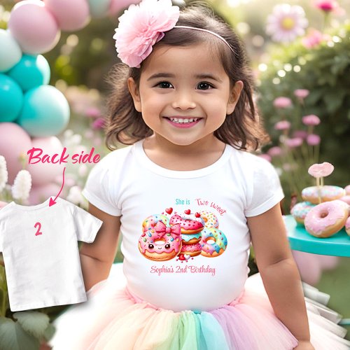 2nd Birthday Two Sweet Cute Donut Girl Name Toddler T_shirt