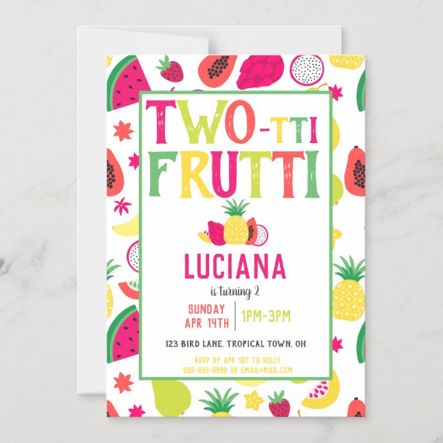 2nd Birthday Two-tti Frutti Fruit Birthday Party Magnetic Invitation (Front)