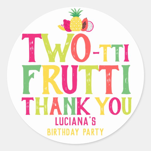 2nd Birthday Two-tti Frutti Fruit Thank You Classic Round Sticker (Front)