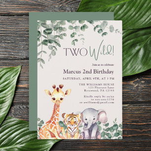 2nd Birthday Two Wild Safari Jungle Watercolor Invitation