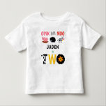 2nd Birthday Two Year Old Farm Birthday Toddler T-shirt<br><div class="desc">2nd Birthday Two Year Old Farm Birthday Shirt. Oink Baa Moo Farm Birthday Shirt for 2nd Birthday. Two year old pig cow sheep farm shirt. www.SamAnnDesigns.com</div>