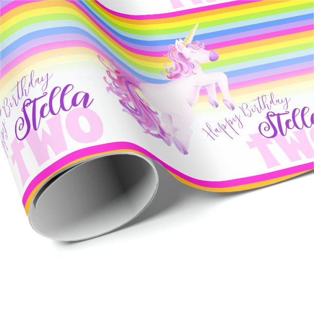 2nd birthday unicorn art rainbow wrapping paper (Roll Corner)
