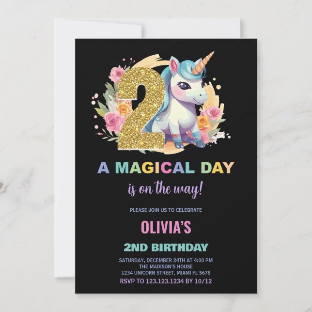 2nd Birthday Unicorn Birthday Invitations (Front)