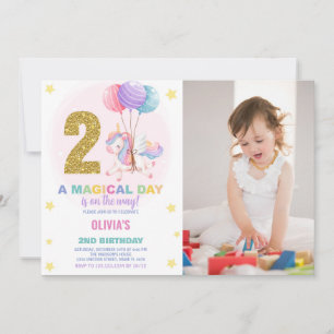 2nd Birthday Unicorn Birthday Invitations photo