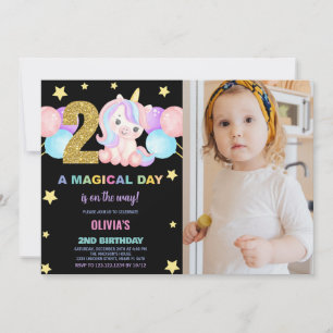 2nd Birthday Unicorn Birthday Invitations photo