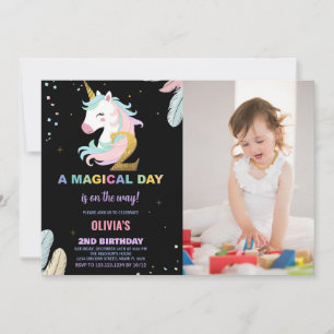 2nd Birthday Unicorn Birthday Invitations w photo